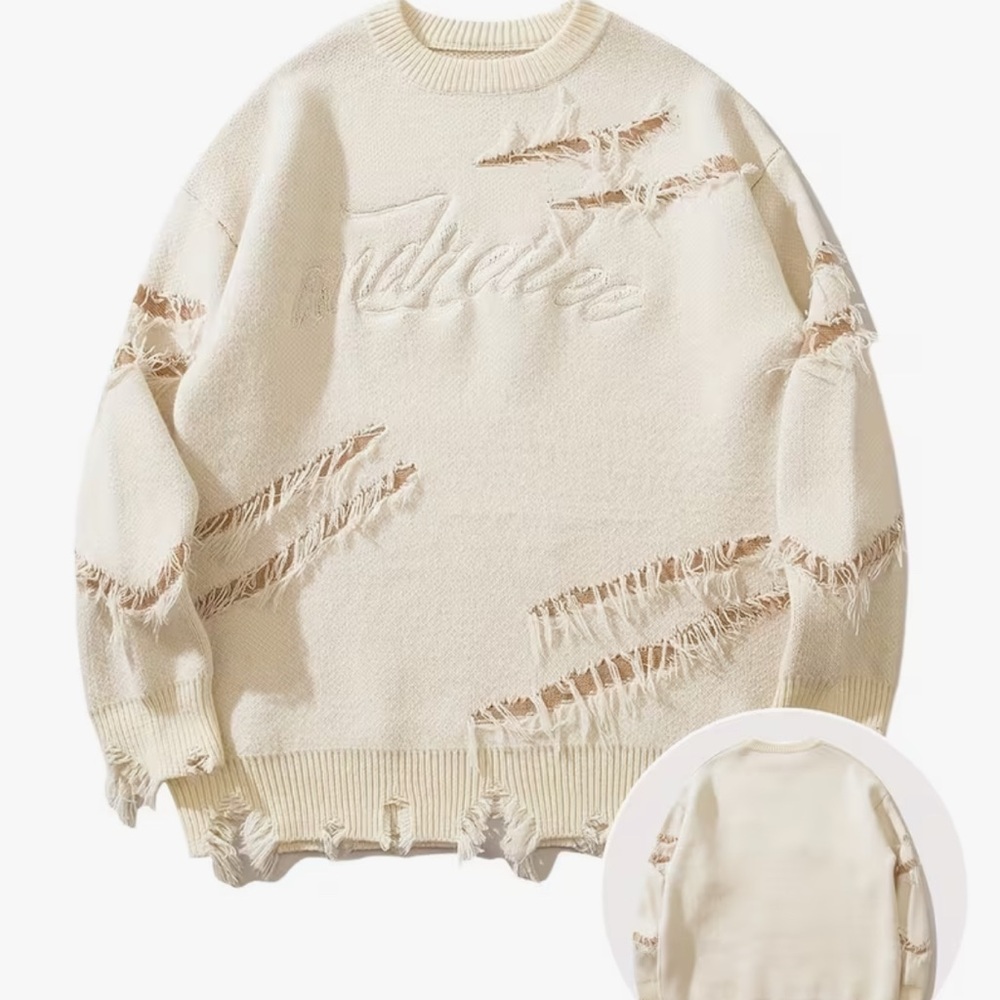 NEW Retail $89 Tread Lightly Men's Cream Distressed Trendy Sweater